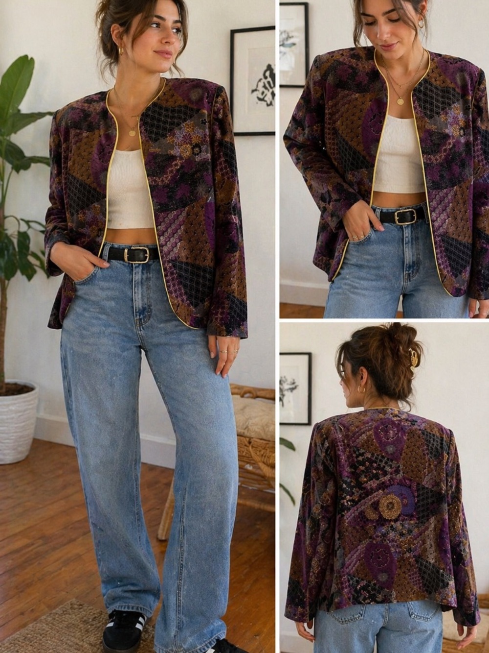 Vintage Koret Tapestry Jacket Boho Patchwork Blazer Purple Gold Lined Cottagecor